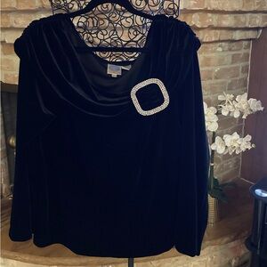 DG2 by Diane Gilman Black Velvet Blouse with Embellished Detail